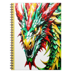 Fire breathing dragon red, green, and yellow scale notebook