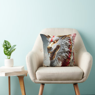 Fire breathing dragon red white and gold scales throw pillow