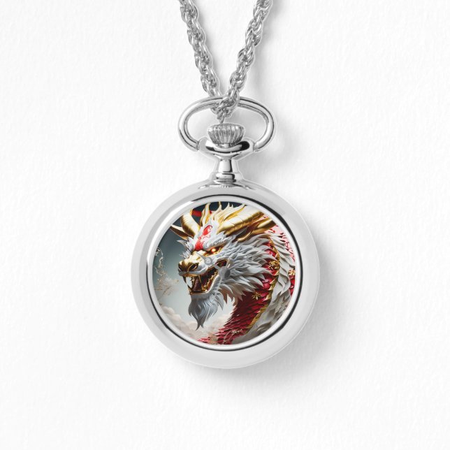 Fire breathing dragon red white and gold scales watch (Front)