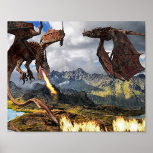 Fire Breathing Dragon Red Wyvern Poster