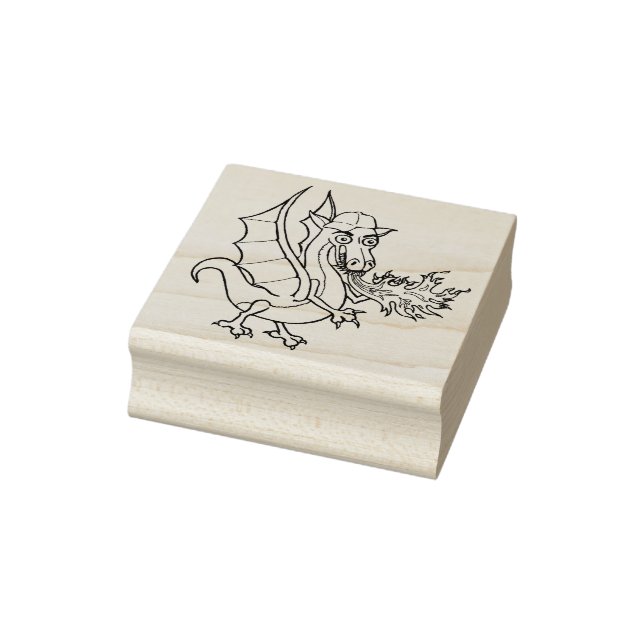 fire breathing dragon with cap rubber stamp (Stamp)