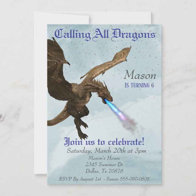 Fire Breathing Dragon Wyvern Birthday Party Invitation (Front)