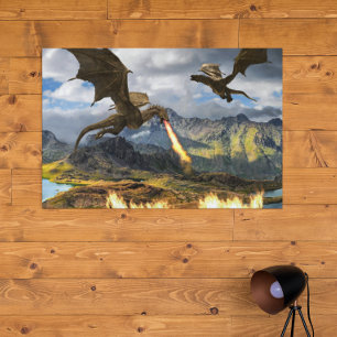 Fire Breathing Dragon Wyvern Poster