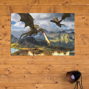 Fire Breathing Dragon Wyvern Poster