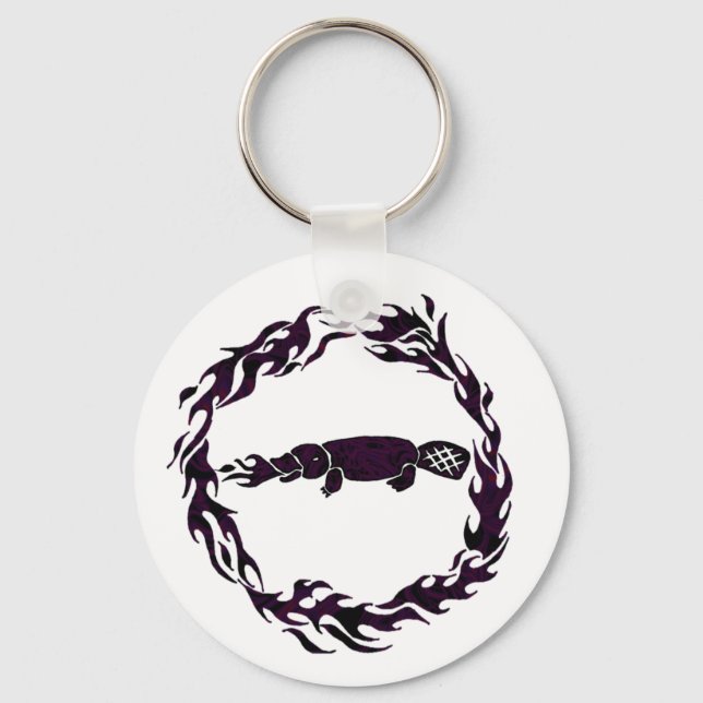 Fire Breathing Platypus Flames Button Keychain (Front)