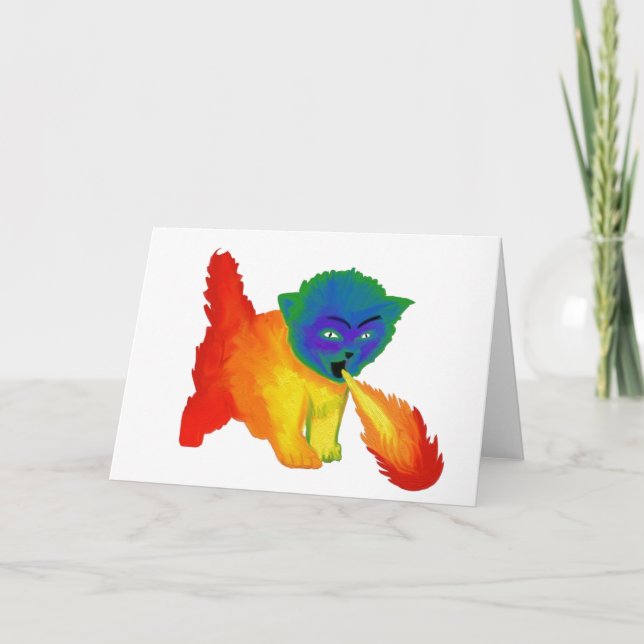 Fire Breathing Rainbow Kitten Greeting Card (Front)