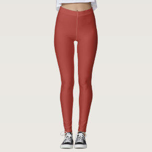 Fire Brick Red Solid Colour Print Leggings