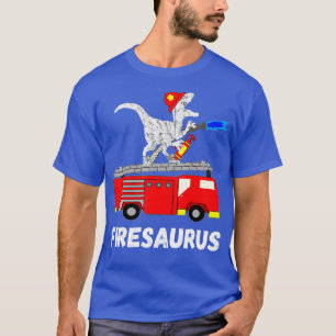 Fire Brigade Dinosaur Car Funny Fireman Dino TRex T-Shirt