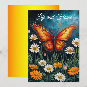 Fire butterfly surreal artwork chamomile nature invitation