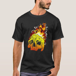 Fire Cat Burning Head Skull Head Bone Skull   T-Shirt