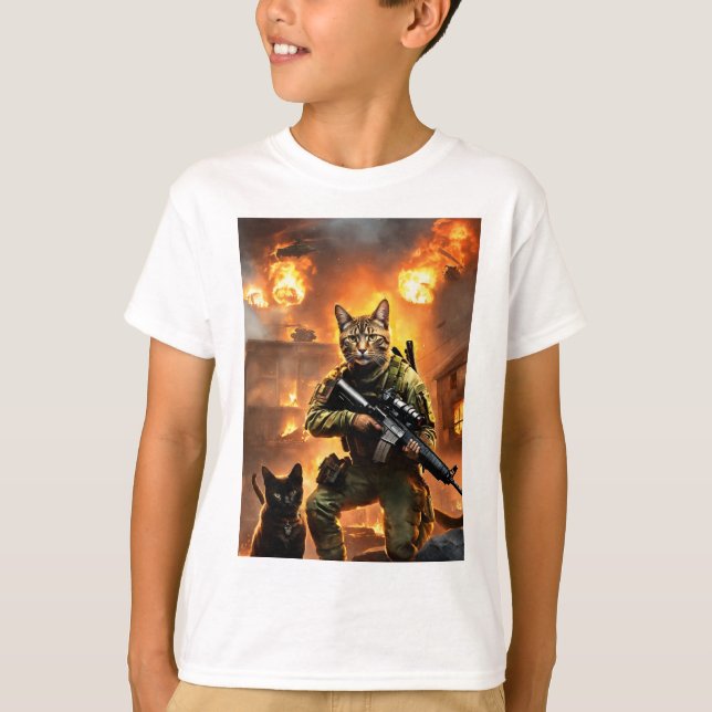 fire Cat design kids t-shirt  (Front)
