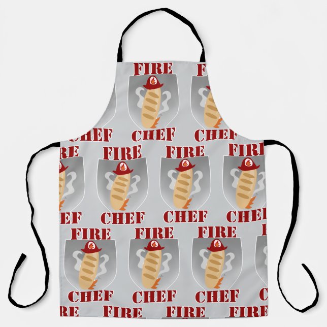 Fire Chef Funny Cooking Time Cartoon Slogan Apron (Front)