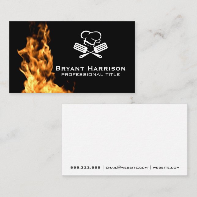 Fire | Chef Hat and Cooking Tools Business Card (Front/Back)
