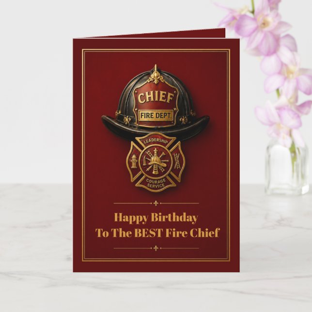 Fire Chief Birthday  Custom Name Red Gold  Card (Orchid)
