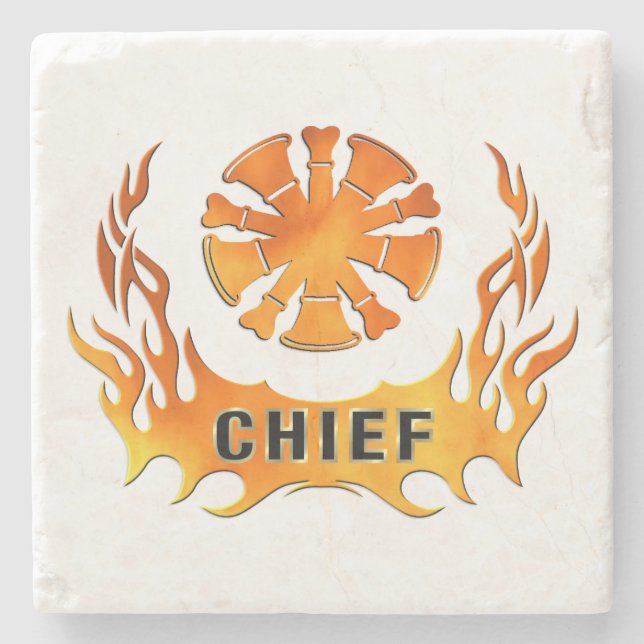 Fire Chief Flames Stone Coaster (Front)