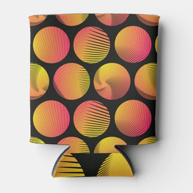 Fire Circles: Orange Black Graphic Can Cooler (Front)