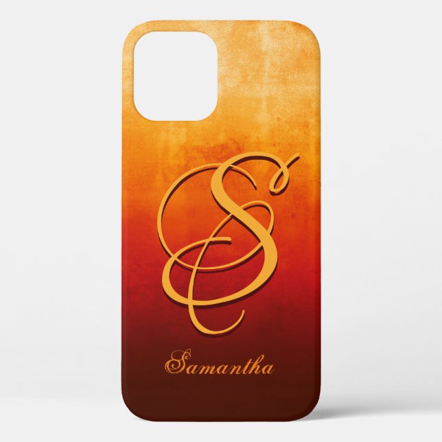 Fire colours stylish rustic Name Monogram Case-Mate iPhone Case (Back)