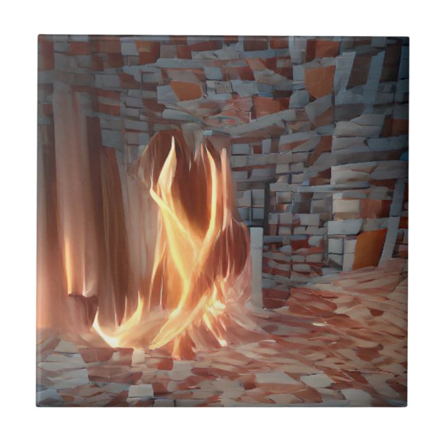 Fire crackling in abstract brick room tile (Front)