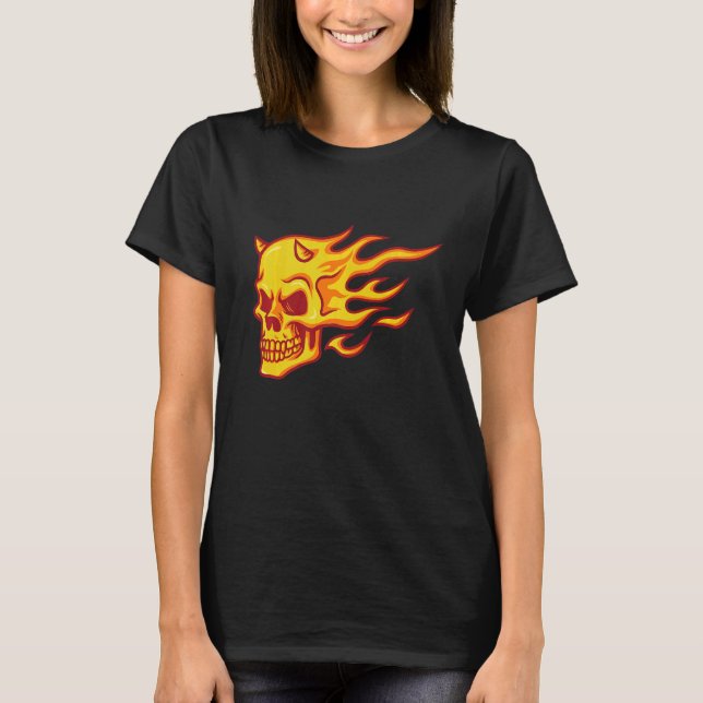 Fire Demon Skull Heads Grunge Punk Metal T-Shirt (Front)