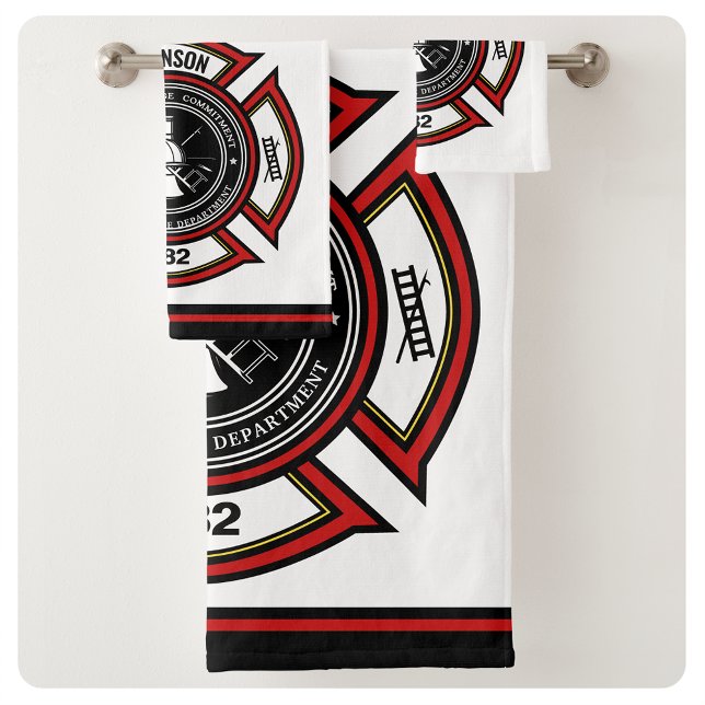 Fire Department ADD NAME Firefighter Badge Rescue Bath Towel Set (Creator Uploaded)