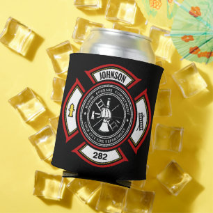 Fire Department ADD NAME Firefighter Badge Rescue Can Cooler