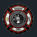 Fire Department ADD NAME Firefighter Badge Rescue Dartboard<br><div class="desc">Fire Department ADD NAME Fireman Firefighter Badge design - Emblem with Helmet and Axe. Customize with your Name,  Station/Dept Number and location.</div>