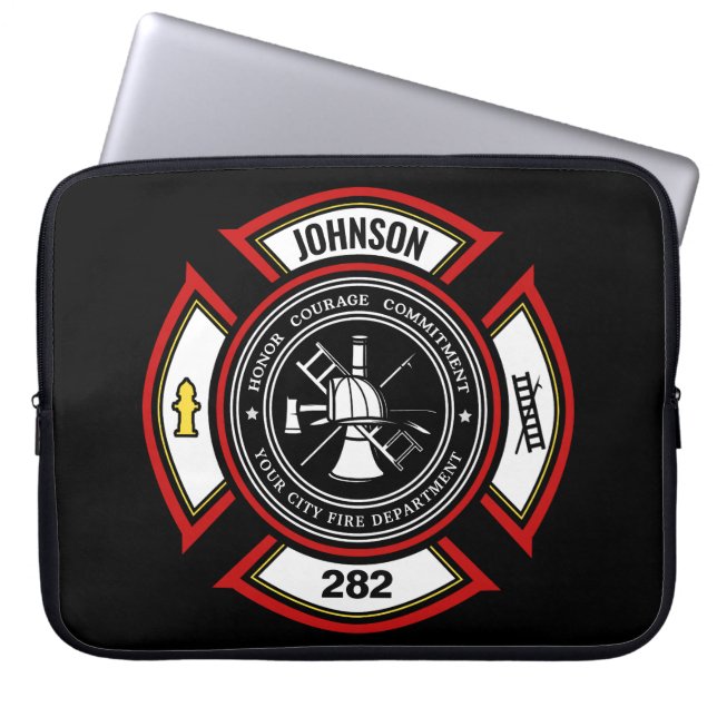 Fire Department ADD NAME Firefighter Badge Rescue Laptop Sleeve (Front)