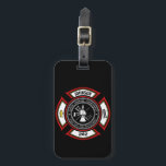 Fire Department ADD NAME Firefighter Badge Rescue Luggage Tag<br><div class="desc">Fire Department ADD NAME Fireman Firefighter Badge design - Emblem with Helmet and Axe. Customize with your Name,  Station/Dept Number and location.</div>