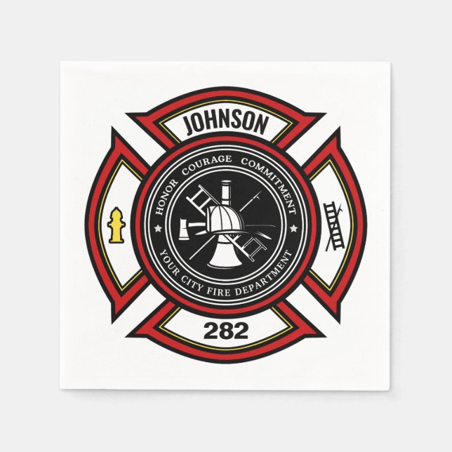 Fire Department ADD NAME Firefighter Badge Rescue Napkin (Front)