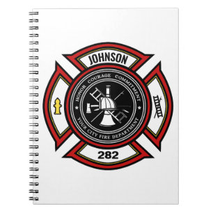 Fire Department ADD NAME Firefighter Badge Rescue Notebook