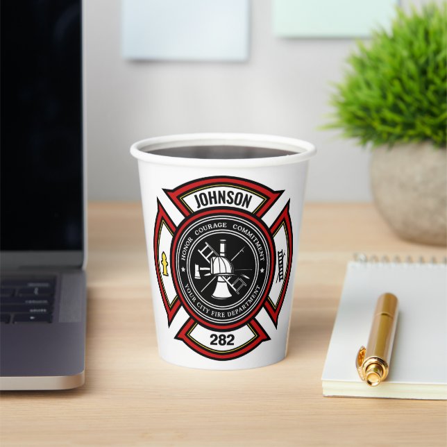 Fire Department ADD NAME Firefighter Badge Rescue Paper Cups (Insitu)