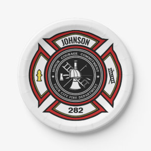 Fire Department ADD NAME Firefighter Badge Rescue Paper Plate