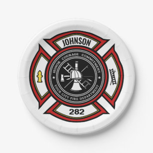 Fire Department ADD NAME Firefighter Badge Rescue Paper Plate