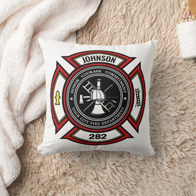 Fire Department ADD NAME Firefighter Badge Rescue Throw Pillow (Blanket)