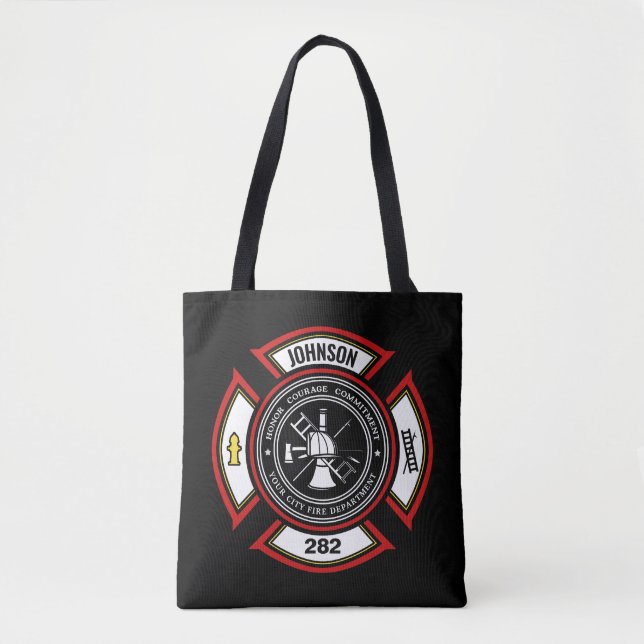 Fire Department ADD NAME Firefighter Badge Rescue Tote Bag (Front)
