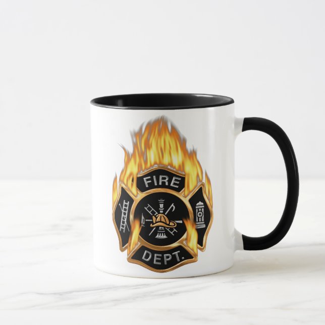 Fire Department Badge Flaming Gold Mug (Right)