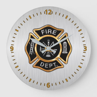 Fire Department Badge Gold and Silver Large Clock