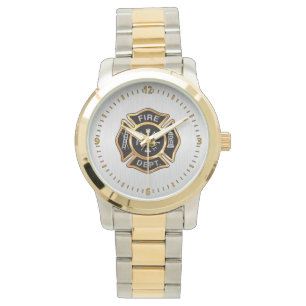 Fire Department Badge Gold and Silver Watch