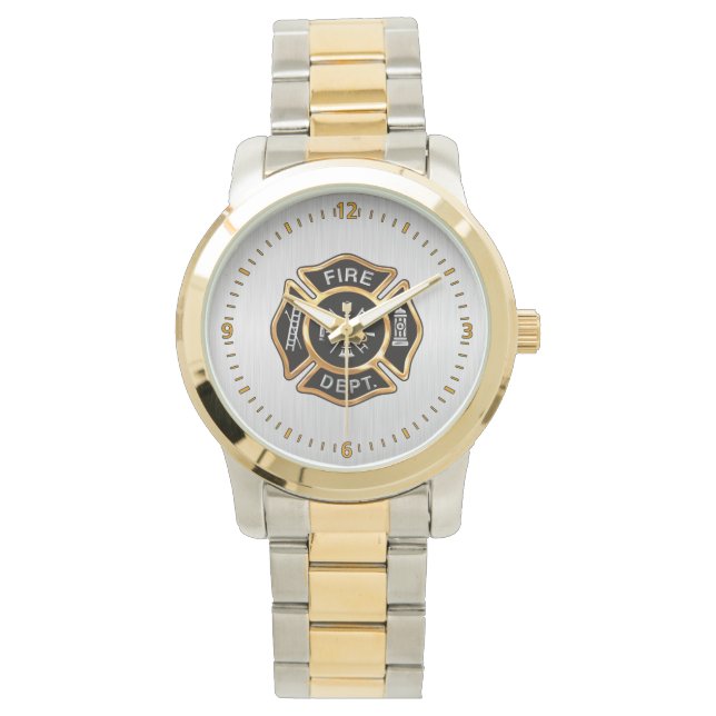 Fire Department Badge Gold and Silver Watch (Front)