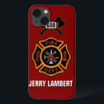 Fire Department Badge Name Template iPhone 13 Case<br><div class="desc">Fire Department logo with customizable numbers. Great for firemen and first responders. Click customize it to change the background color from fire engine red to something else. Personalize with your own name.</div>