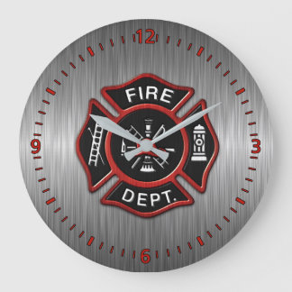 Fire Department Badge Red Large Clock