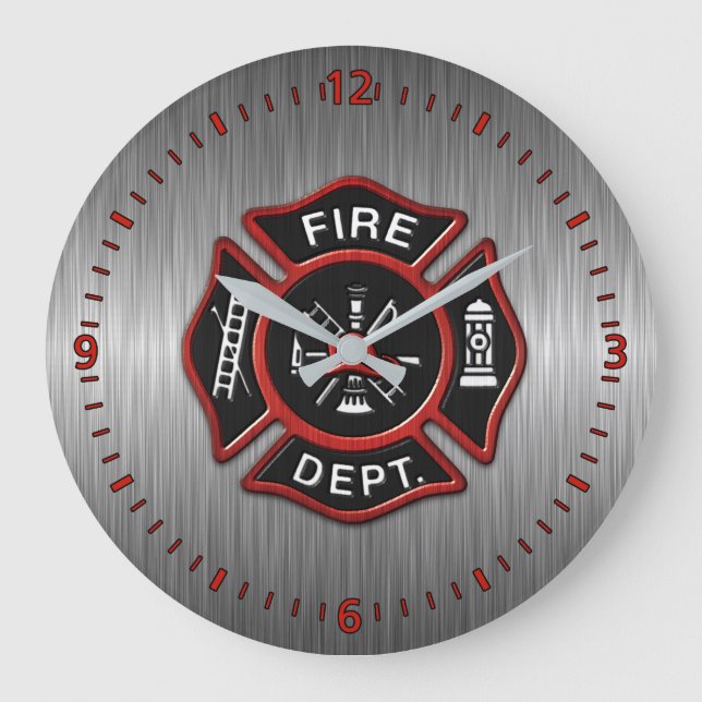 Fire Department Badge Red Large Clock (Front)