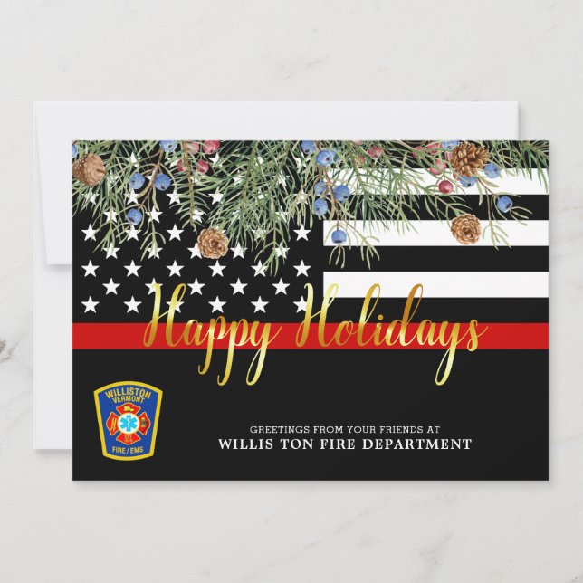 Fire Department Christmas Custom Thin Red Line Holiday Card (Front)