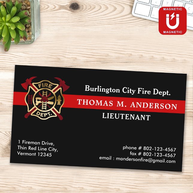 Fire Department Custom Logo Fireman Firefighter  Magnetic Business Card (Creator Uploaded)