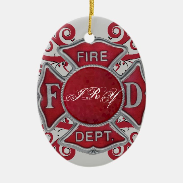 Fire Department Custom Monogram Ceramic Ornament (Front)