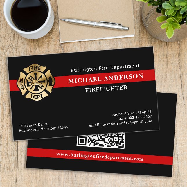 Fire Department Custom QR Code Logo Firefighter Business Card (Creator Uploaded)