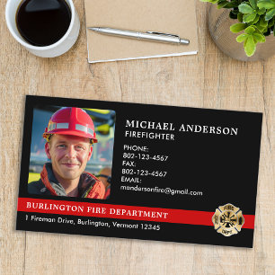 Fire Department Customized Logo Firefighter Photo Business Card