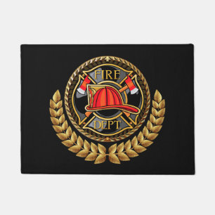 Fire Department Elegant Black and Gold Doormat