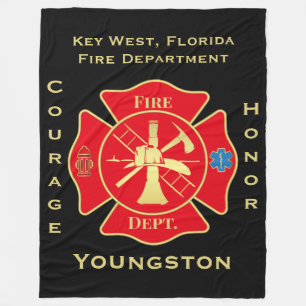 Fire Department Emblem Courage Honour Design Fleece Blanket