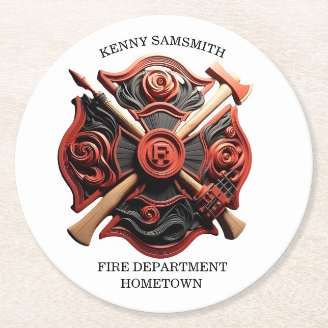 Fire Department Emblem of courage and dedication Round Paper Coaster (Front)